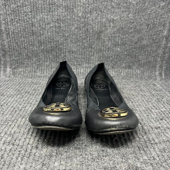 Tory Burch‎ Caroline Ballet Flats Black Leather Gold Women’s Size 8 M - Picture 5 of 7